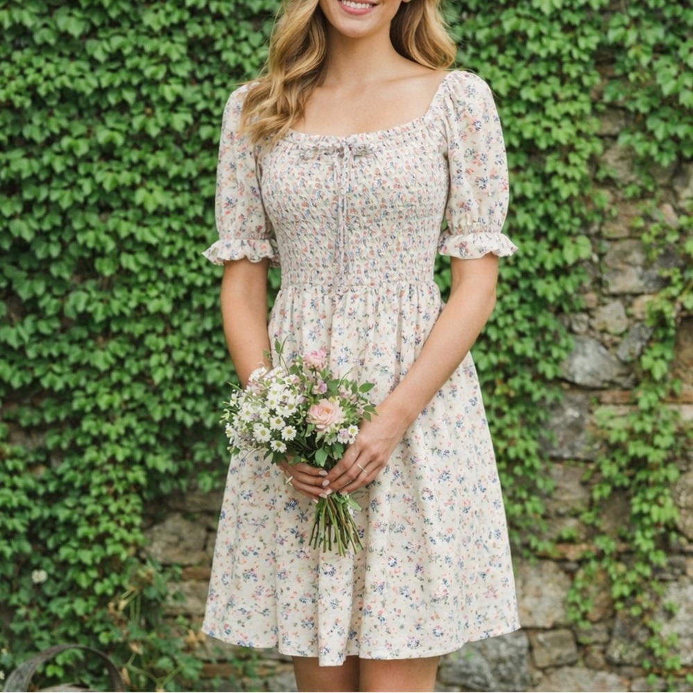 NWT MELLODAY Cottagecore Smocked Ditsy Floral Dress,  S